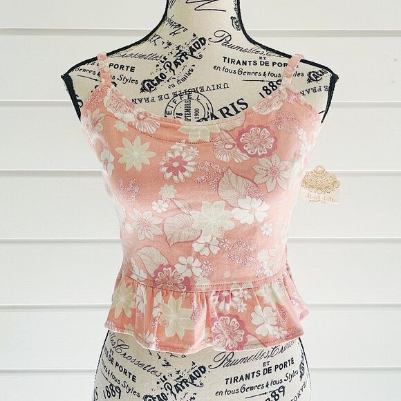 Altar’d State Pink Floral Crop Tank Top With Flutter Hem New With Tag Size Small - Picture 1 of 10